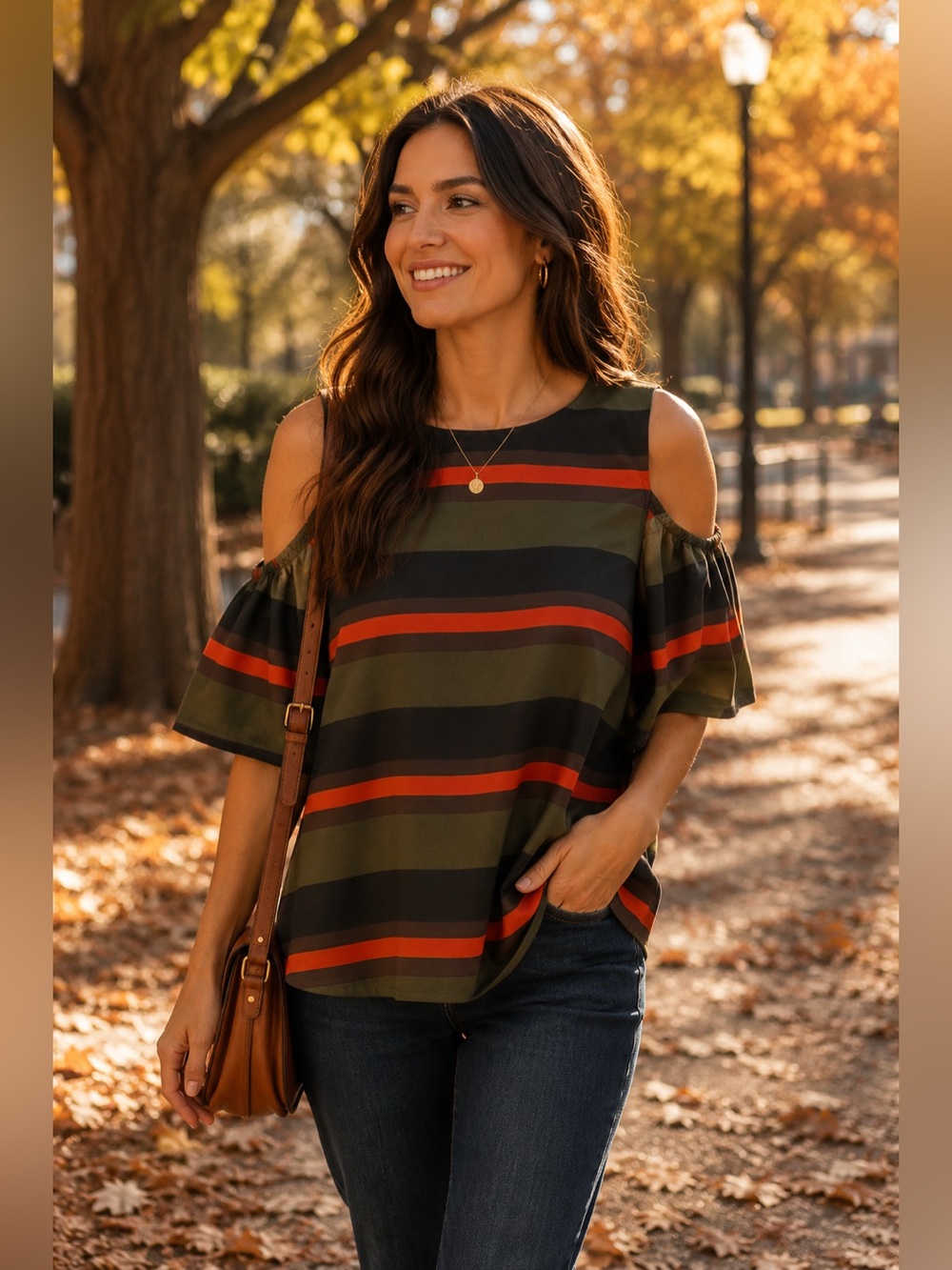 Truly Poppy Striped Cold Shoulder Top Medium